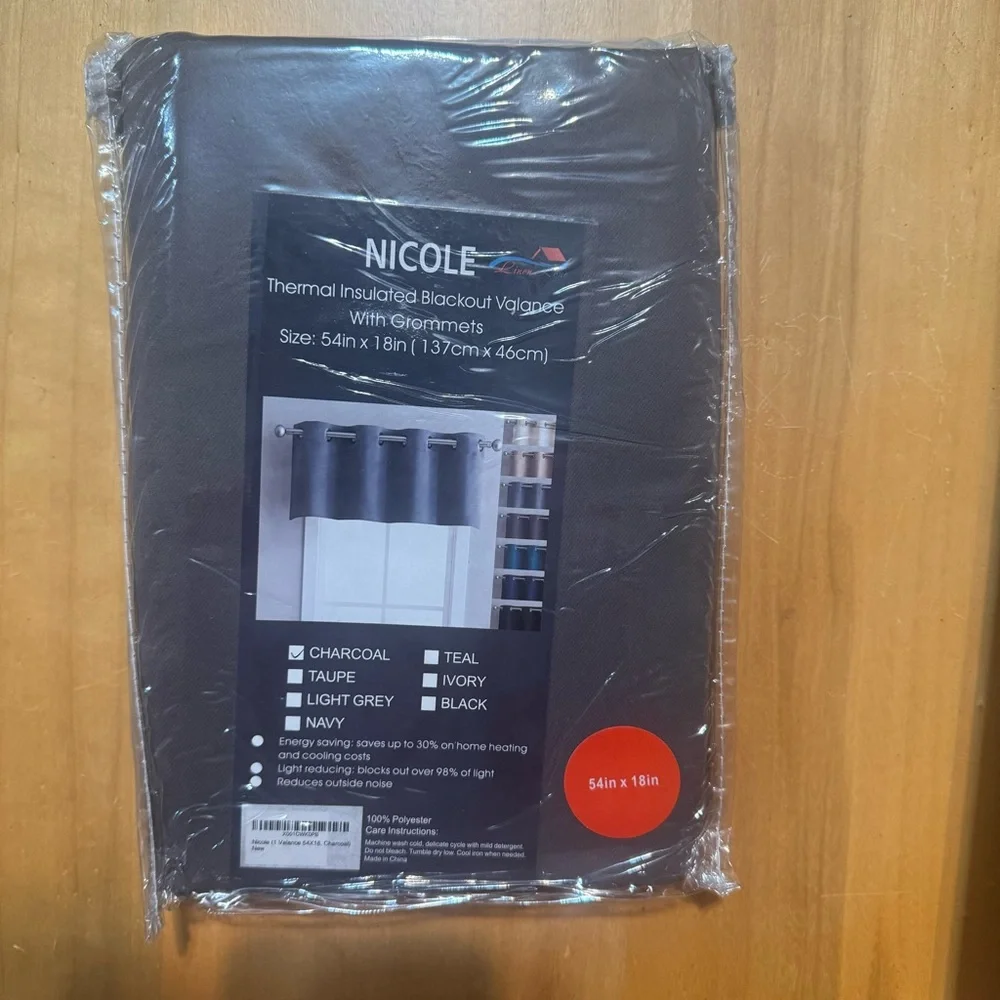 Nicole Thermal Insulated blackout valance with grommets Charcoal
